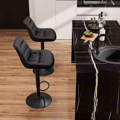 Kidol & Shellder Adjustable Bar Stools Set of 2, Faux Leather Counter Height BarStools with Back, Modern Mid Century Upholstered Bar stools for Kitchen Island Black