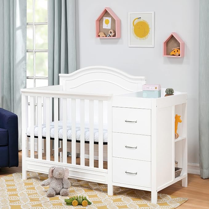 Davinci Charlie 4-in-1 Convertible Mini Crib and Changer Combo in White, Greenguard Gold Certified