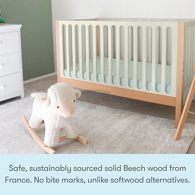 Newton Baby Galileo Standard Crib, Solid Beech Wood in Natural/Dove 2-Tone Color, 3-in-1 Convertible Crib with Toddler Bed Conversion Kit, Ultra-Safe Non-Toxic Finish