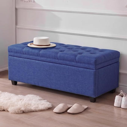 Mangodan Storage Ottoman Bench, Tufted Ottoman with Storage for Living Room, Large End of Bed Ottomans, Modern Entryway Benchs (Blue, 43 Inch)