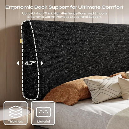 4.7" Upholstered Headboard for King Size Bed, Height Adjustable and Ergonomic Headboard, Easy Assemble, Sturdy and Durable, Starry Night Black
