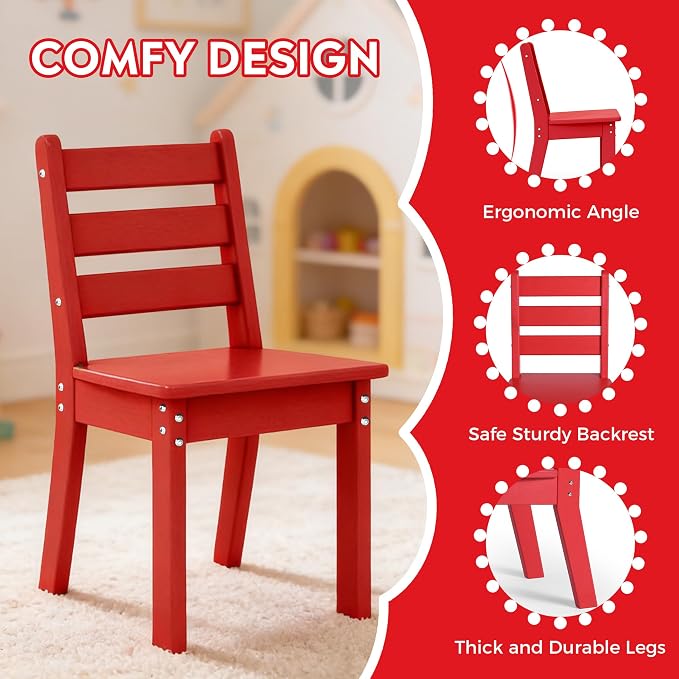 Costaelm Kids Table and 4 Chair Set, Activity Table Chair Set, Toddler Game, Playroom Furniture, Picnic Table Chairs, 5 Piece Dining Table Set, Red