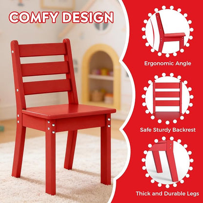 Costaelm Kids Table and 4 Chair Set, Activity Table Chair Set, Toddler Game, Playroom Furniture, Picnic Table Chairs, 5 Piece Dining Table Set, Red