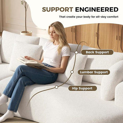 126" Oversized Curved Sectional Sofa for Living Room, Boneless Modern Couch with Chaise, Cloud Couch with 7 Pillows, No Assembly, Beige 1PCS