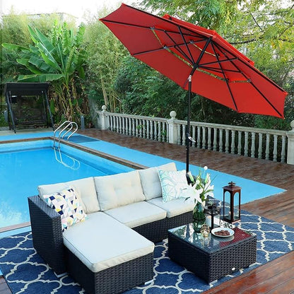 Sophia & William Outdoor Dining Set with Umbrella for 4 Person, Include 4 x Swivel Patio Chairs, 1 x Classic Metal Table and 10ft Orange Red Patio Umbrella (No Umbrella Base) for Deck Garden Backyard