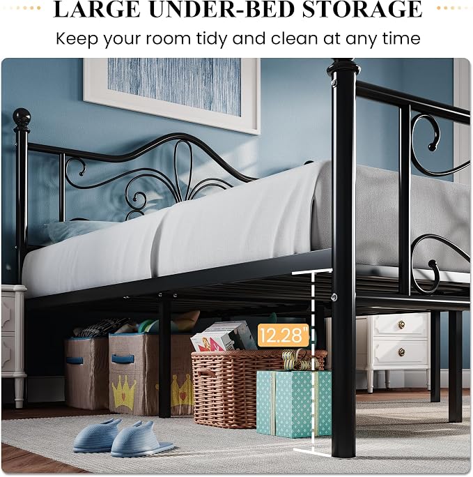 SHA CERLIN Queen Size Bed Frame and Headboard,Metal Bed Frame with Butterfly Pattern Design Headboard & Footboard,No Box Spring Needed,Easy Assembly,Black