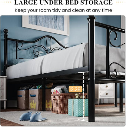 SHA CERLIN Full Size Bed Frame with Headboard,Metal Bed Frame with Butterfly Pattern Design Headboard & Footboard,No Box Spring Needed,Easy Assembly,Black