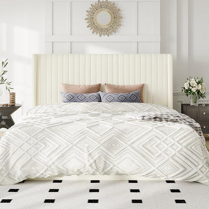 Allewie King Size Lift Up Storage Bed Frame, Hydraulic Support System, Upholstered Platform Bed Frame, Underneath Storage, Vertical Channel Tufted Headboard with Wingback, No Box Spring Needed, Cream