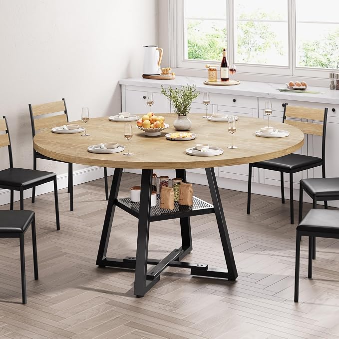 Jocoevol 51'' Round Dining Table for 6,Kitchen Dining Room Circle Dinner Pedestal Table,Space Saving Wood Kitchen & Dining Room Furniture (Natual Wood, 51In)