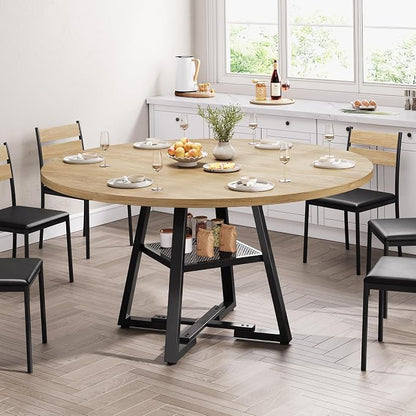 Jocoevol 51'' Round Dining Table for 6,Kitchen Dining Room Circle Dinner Pedestal Table,Space Saving Wood Kitchen & Dining Room Furniture (Natual Wood, 51In)