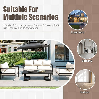 VilroCaz 4-Piece Outdoor Steel Sofa Set, All Weather Patio Conversation Set with 1 Love Sofa, 2 Single Sofas, Coffee Table, Waterproof Cushions, Suitable for Backyard, Poolside Gardens (Beige-Z)