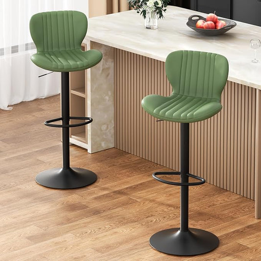 JAMFLY Bar Stools Set of 2, Leather Adjustable Barstools Counter Height Modern Bar Stools, Island Chairs Set of 2 for Kitchen, Green