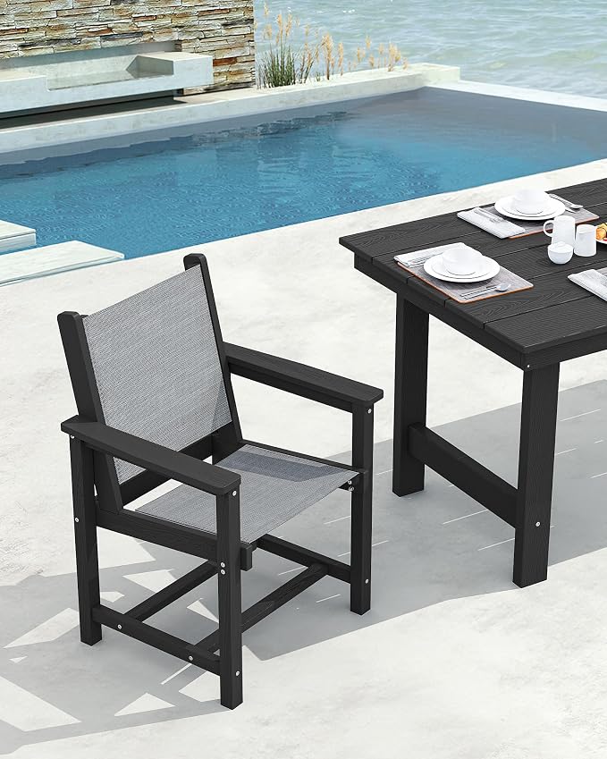 SERWALL 5 Piece Patio Dining Sets, Outdoor HDPE Dining Furniture Set with Umbrella Hole Cut-Out Table and 4 Woven Chairs, Black