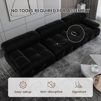 Convertible Modular Sectional Sofa, Modern Velvet Straight 3-Seater Couch for Living Room, Apartment (104 in/Black)