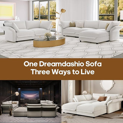 DreamDashio 126" Oversized Sectional Sofa with Storage, Adjustable Arms & High Back, Modular Cloud Couches for Living Room, 3 Seats, 5 Arms & 5 Pillows, Beige Chenille