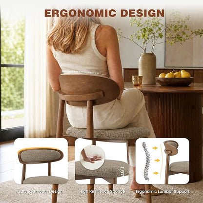 Wooden Dining Chairs Set of 2, Modern Fabric Upholstered Dining Room Chair, Kitchen Side Chairs, Farmhouse Dinner Chair with Curved Back for Kitchen, Camel