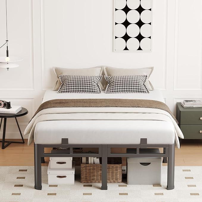 16 Inch King Size Bed Frame Heavy Duty, Metal Double Layer Steel 4000 lbs Capacity, Platform with Large Under Bed Storage Space, No Box Spring Needed, Noise-Free, Easy Assembly