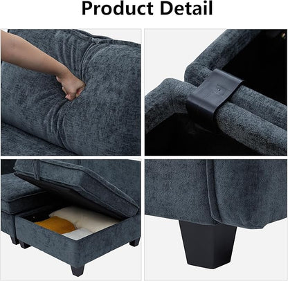 ORRD Corner Modular Sectional Sofa Set, Convertible L Shaped Couch with Storage, 6 Seater Sofa Modular with Ottomans and Reversible Chaise for Living Room, Office (Blue Grey)