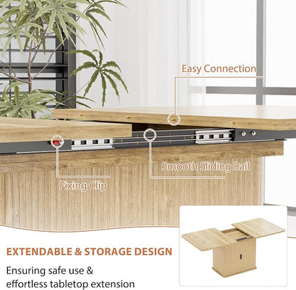 Extendable Dining Table for 4–6, 47″–63″ Rectangular Kitchen Table with Storage, Mid Century Modern Expandable Dinner Table for Dining Room,Kitchen