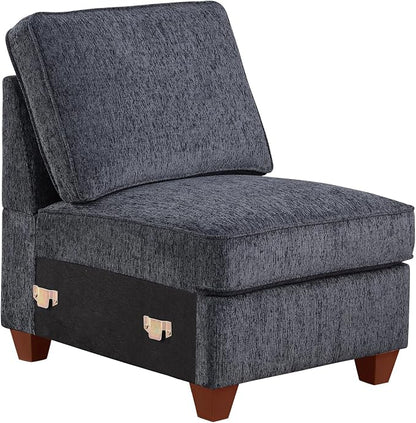 Ball & Cast 116" L-Shaped Sectional Couch with Movable Ottoman & 6 Throw Pillow,7 Seat Chenille Upholstered Sectional Sofa W/Wide Armrest,DIY Combination,Comfy Sectionals Set for Living Room,Dark Gray