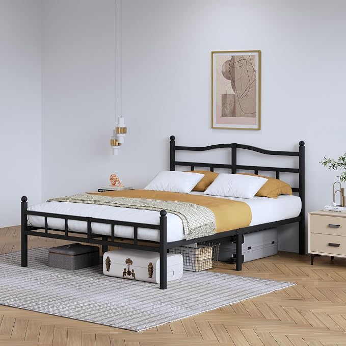 SHOANED Metal Bed Frame with Headboard & Footboard - 14 Inch King Size Heavy Duty Bedframe Black Basic Steel Slats Platform No Box Spring Needed/Easy Assembly/Noise Free