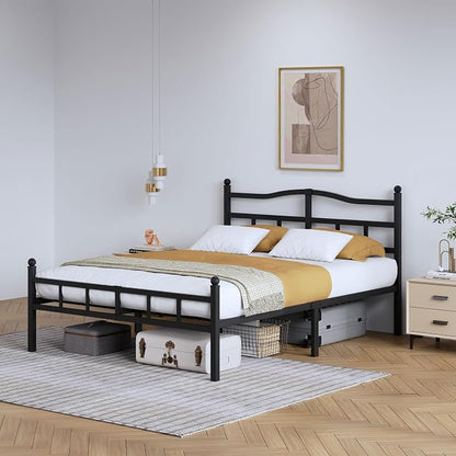 SHOANED Metal Bed Frame with Headboard & Footboard - 14 Inch King Size Heavy Duty Bedframe Black Basic Steel Slats Platform No Box Spring Needed/Easy Assembly/Noise Free
