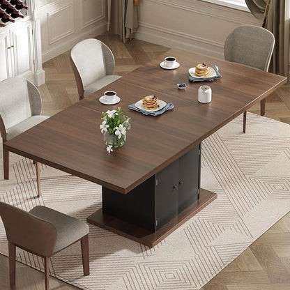 Extendable Dining Room Table for 4-6, 47-63 Inch Faux Marble Extendable Dining Table, Modern Expandable Rectangle Kitchen Dining Table with Storage for Kitchen Living Room