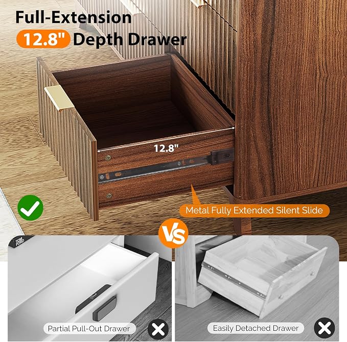 VINGLI Fluted Walnut Dresser 9 Drawer, Dark Wood Dresser Brown with Rounded Edges, 57" Long Mid Century Modern Dressers for Bedroom, 57" W*15.75" D*29.92" H