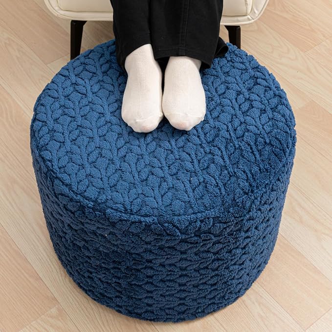 Round Pouf Ottoman 20 x 20 x 14 Inches Boho Poof Home Decor Floor Pouffe Ottoman Foot Rest for Couch Sofa Bean Bag Chairs Living Room Bedroom (Royal Blue)
