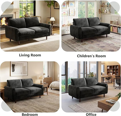 WorthFurni 68" Loveseat Sofa, Comfy Chenille Fabric Couches for Living Room with Spring Cushion and Solid Wood Frame, Modern Deep Seat Couch for Bedroom, Apartment, Office, Easy Assembly, Black