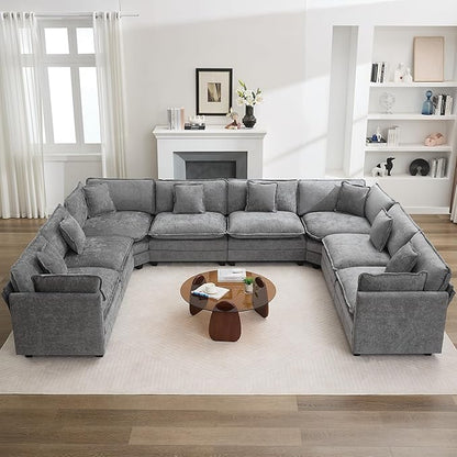 147'' Oversized U Shaped Cloud Sectional Sofa, Chenille Deep Seat Couches for Living Room, Comfy Upholstered Modular Sectional Sofa Couch, Grey