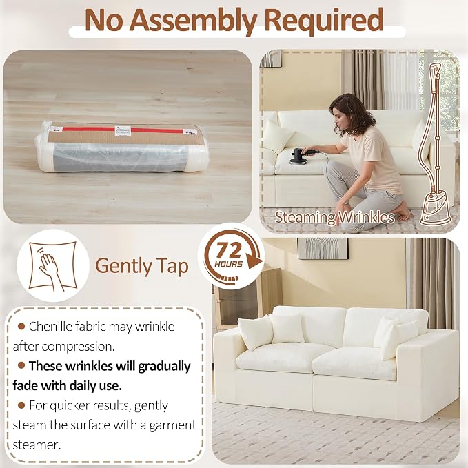 83''Cloud Boneless Sectional Couch, Modular Sectional Sofa Deep Seat, Upholstered Convertible Comfy Loveseat Chenille Memory Foam Sofa Couches for Living Room, Beige