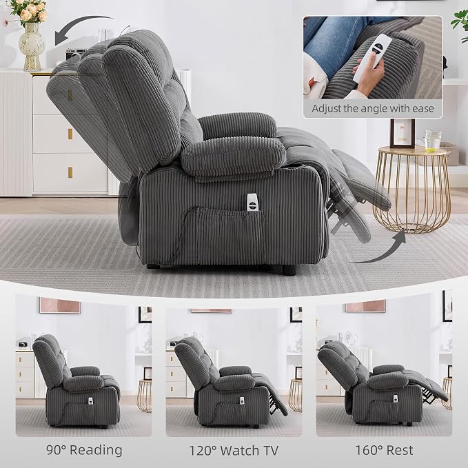 52Inch Reclining Loveseat Sofa,Power Loveseat Recliner,Electric Love seat Recliner Sofa for Bedroom,Living Room with Charging Ports,Striped Grey