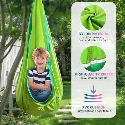 Kids Swing Seat Hammock Chair Indoor Outdoor Hanging Chair for Children,Soft & Safe with High Weight Capacity, Easy Install Perfect for Bedroom, Garden, Playroom (Light Green)