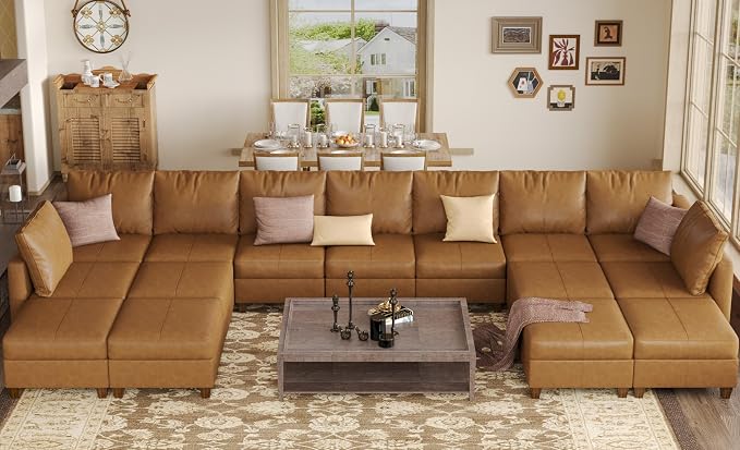 EASE MOOSE Modular Sectional Sofa Sleeper Couch with Storage, Faux Leather Sectional Large Moduar Sleeper Sofa Modular Couch for Living Room