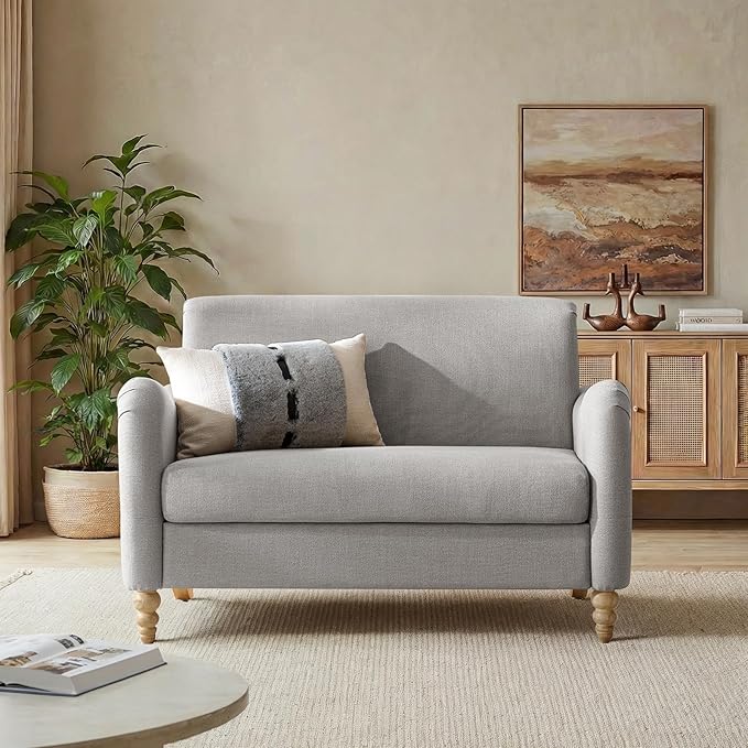 EcoHarbor Living 50.5" Mid-Century Modern Couch, Upholstered Sofa with Armrests, Stripe Mini Loveseat Couches for Small Space, Living Room, Bedroom, Office, Apartment, Grey