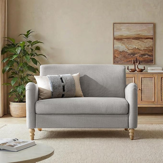 EcoHarbor Living 50.5" Mid-Century Modern Couch, Upholstered Sofa with Armrests, Stripe Mini Loveseat Couches for Small Space, Living Room, Bedroom, Office, Apartment, Grey