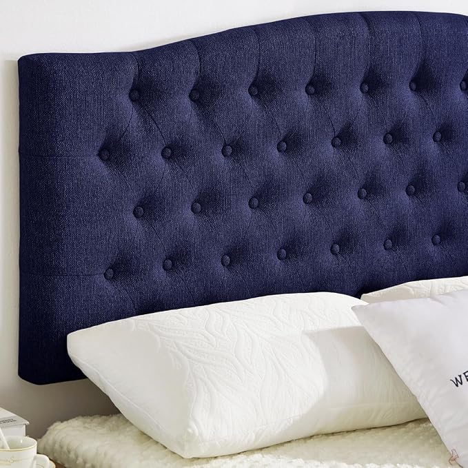 24KF Upholstered Tufted Button Wall Mounted Linen Headboard,Comfortable Fashional Headboard Queen/Full Size,6055-Q-Navy Blue