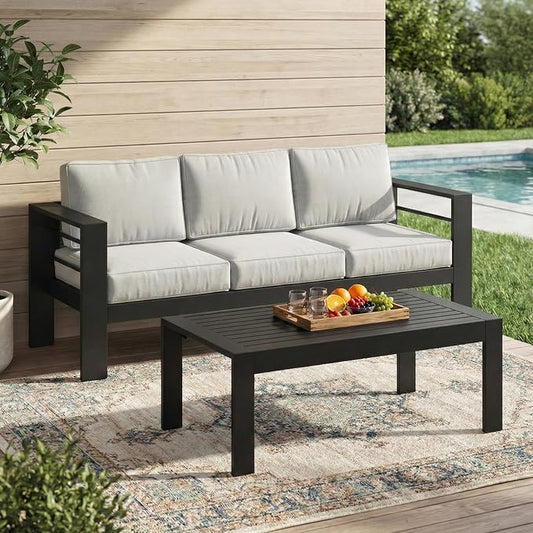 Solaste Aluminum Patio Furniture Set for All Weather, Oversized Metal Outdoor Furniture Set with 27.5" Deep Seating and 3.2" Wide Armrest, Outdoor Patio Sofa with 10" Back Suport Cushion