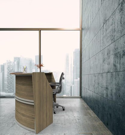 Linea Italia Curved Modern Office Desk Easy to Assembly 2 Panel Reception Counter for Lobby, Salon, 124" x 49", Walnut