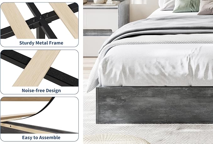 Garvee Wood Platform Bed Frame, California King Low Profile Bed Frame Without Headboard, Wood Slat Support, No Box Spring Needed, Easy Assembly