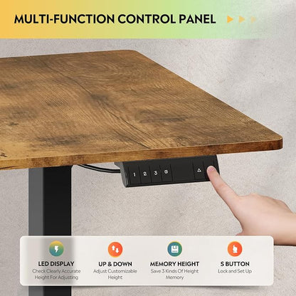 DEVAISE 63 Inch Electric Standing Desk, 3 Adjustable Computer Desk for Home Office, Ergonomic Sit to Stand Desk with LED Touchscreen，Headphone Hook, 3 Memory Preset, with Split Top, Rustic Brown