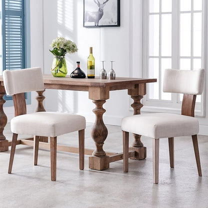 RIVOVA Mid Century Modern Dining Chairs Set of 2 Upholstered Linen Fabric Dining Chairs Curved Backrest Farmhouse Dining Room Chairs Kitchen Chairs with Wood Legs, Beige