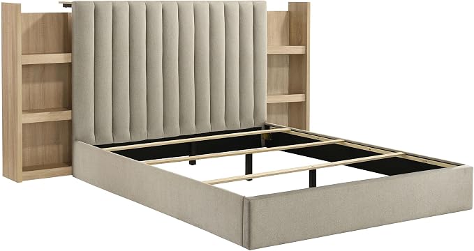 Coaster Home Furnishings - Arielle - Wood - 4-Piece Bedroom Set with Storage Bed, Tufted Headboard, Bookcase Panels and Transitional Style - Bedroom - Eastern King Size - Light Oak - 223111KE-S4
