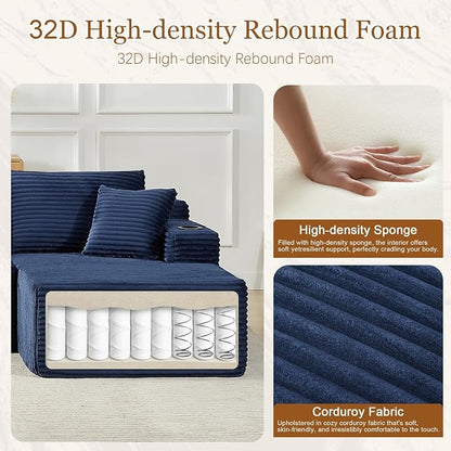 125" Modular Sectional Sleeper Sofa, Boneless Cloud Couch for Living Room, U Shaped 5 Seat Sofa with 2 Storage Pockets& 2 Cup Holders, Free Combination, No Assembly Required (Blue, 125")