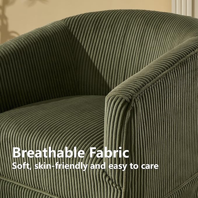 Swivel Accent Chairs Set of 2 for Living Room, 360° Upholstered Barrel Swivel Chairs with Skirted Base, Modern Linen Armchairs for Bedroom, Reading Nook, Small Space, Corduroy Green