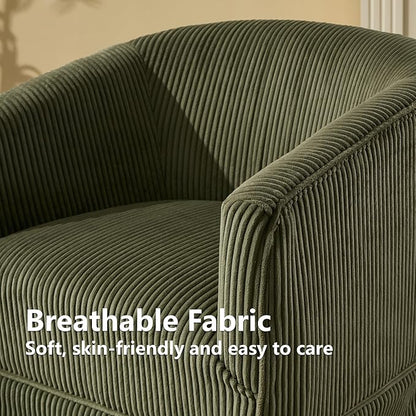Swivel Accent Chairs Set of 2 for Living Room, 360° Upholstered Barrel Swivel Chairs with Skirted Base, Modern Linen Armchairs for Bedroom, Reading Nook, Small Space, Corduroy Green