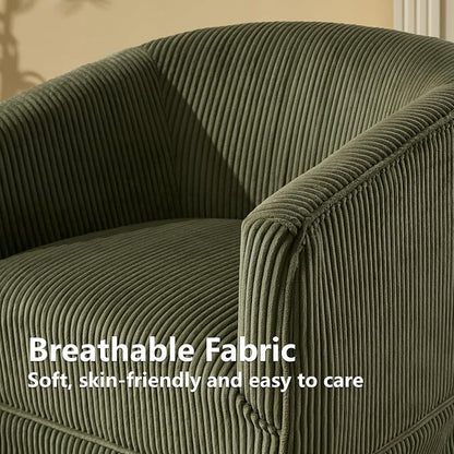 Swivel Accent Chair for Living Room, 360° Upholstered Barrel Swivel Chairs with Skirted Base, Modern Linen Armchairs for Bedroom, Reading Nook, Small Space, Corduroy Green