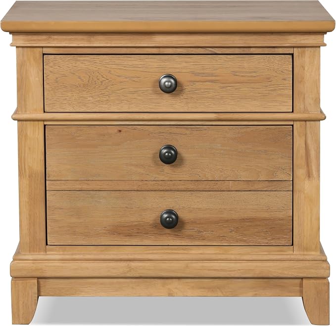 Furniture of America Yardley Farmhouse Solid Wood 5-Piece Bedroom Set with Platform Bed, Felt-Lined Top Drawers on Nightstands and Dresser with Mirror, Box Spring Needed, King, Natural Oak