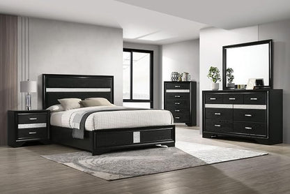 Coaster Home Furnishings Miranda Contemporary 5-Piece Bedroom Set Fabric Upholstered Eastern King Size Panel Bed Frame 54-inch Headboard Black 206360KE-S5